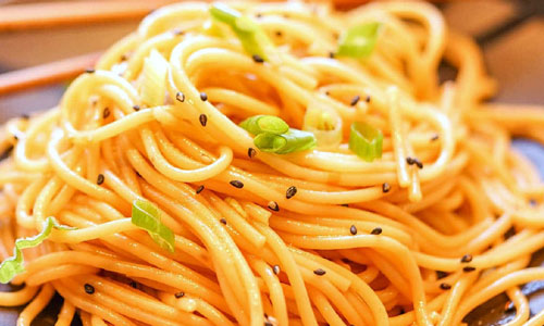 A delicious plate of savory, nutty Sesame Noodles Plate